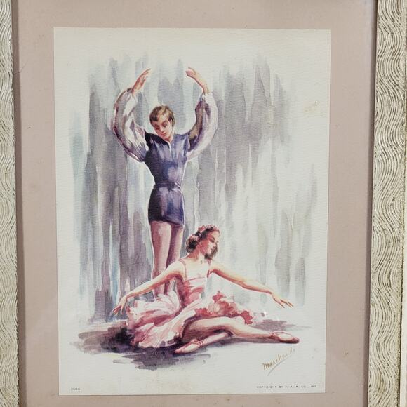 VTG Marchaude Ballet Dancer Ballerina Watercolor White Wood Framed Art Print - Picture 12 of 16